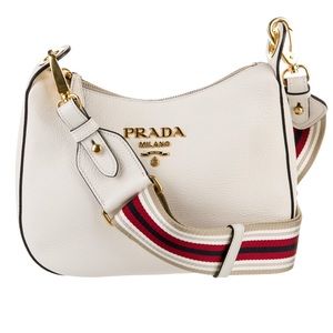 Prada White Leather Authentic Vitello Phenix Crossbody Shoulder Bag Gold NEW